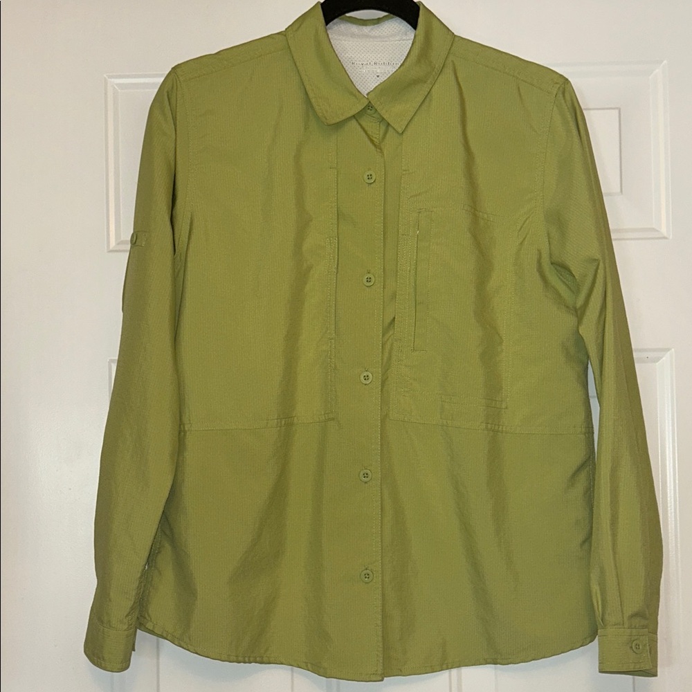 Royal Robbins Coolmax Women’s LS Button Shirt Performance M Green Travel Outdoor